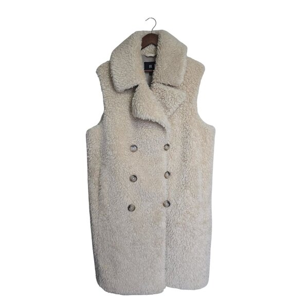 Banana Republic Cora Sherpa Vest M/L Beige Double-Breasted Wool Boho - Picture 4 of 9